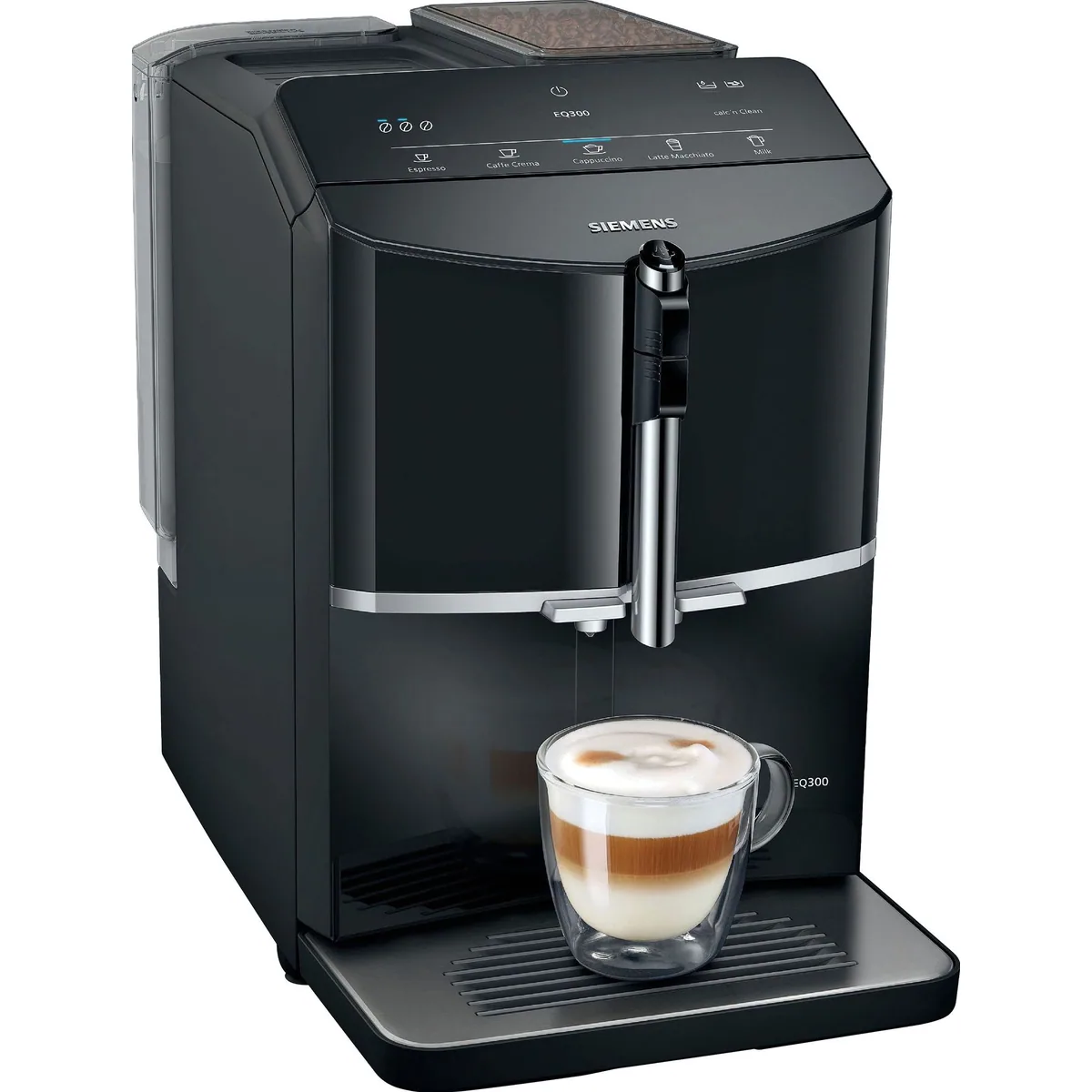 SIEMENS EQ300 TF301E19 Kaffeevollautomat, OneTouch-Funktion, Keramikmahlwerk, Milchaufschäumer