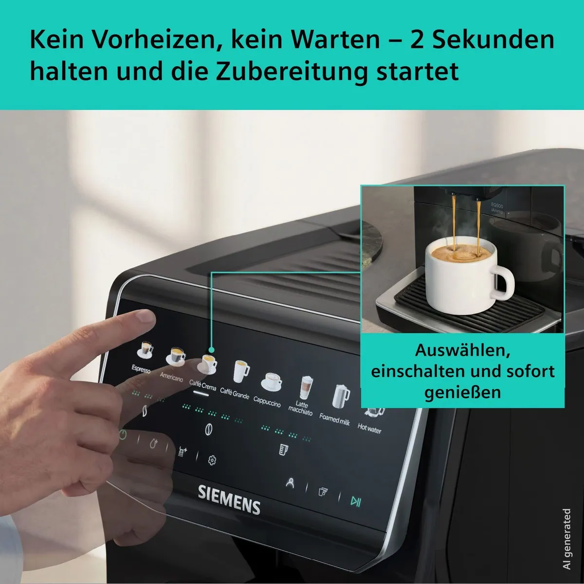 SIEMENS EQ500 TP553E09, Doppeltassenfunktion, 41 Getränke, einfache Reinigung — Keramikmahlwerk, entnehmbare Brüheinheit 2