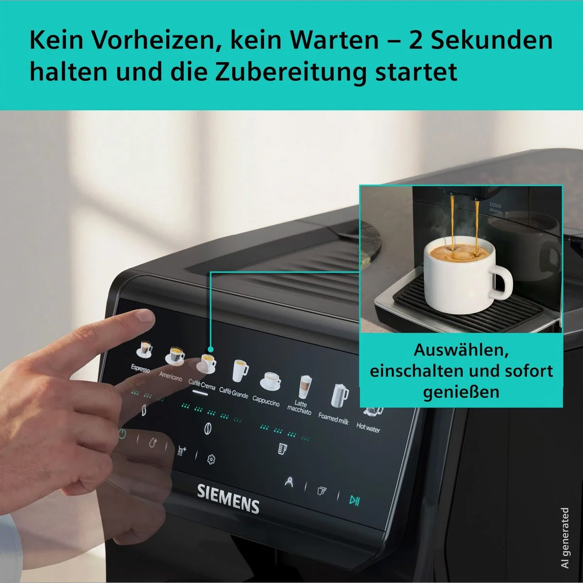 SIEMENS Kaffeevollautomat EQ500 TP553E19, Doppeltassenfunktion, 8 Getränke, Keramikmahlwerk 2