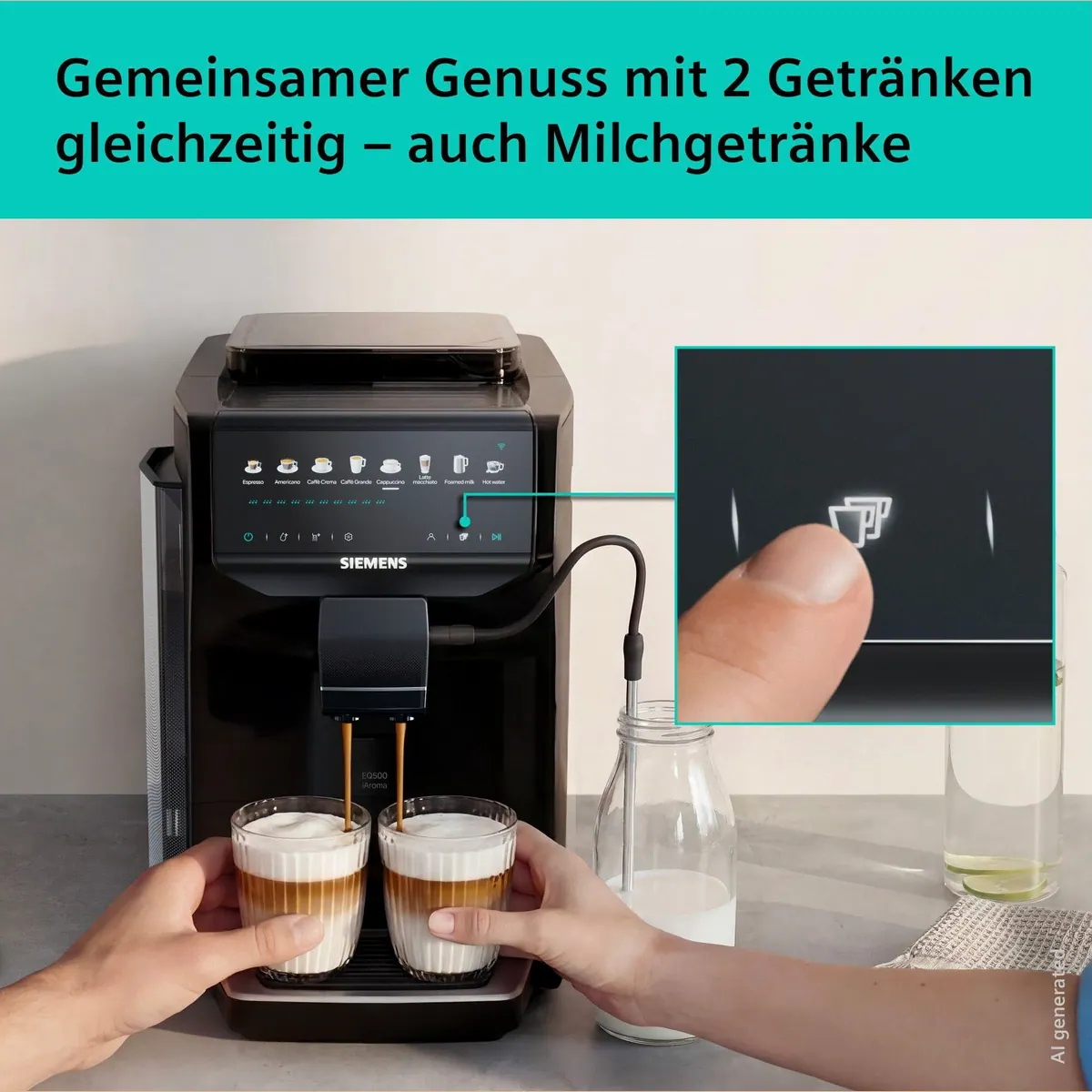 SIEMENS Kaffeevollautomat EQ500 TP553E19, Doppeltassenfunktion, 8 Getränke, Keramikmahlwerk 4