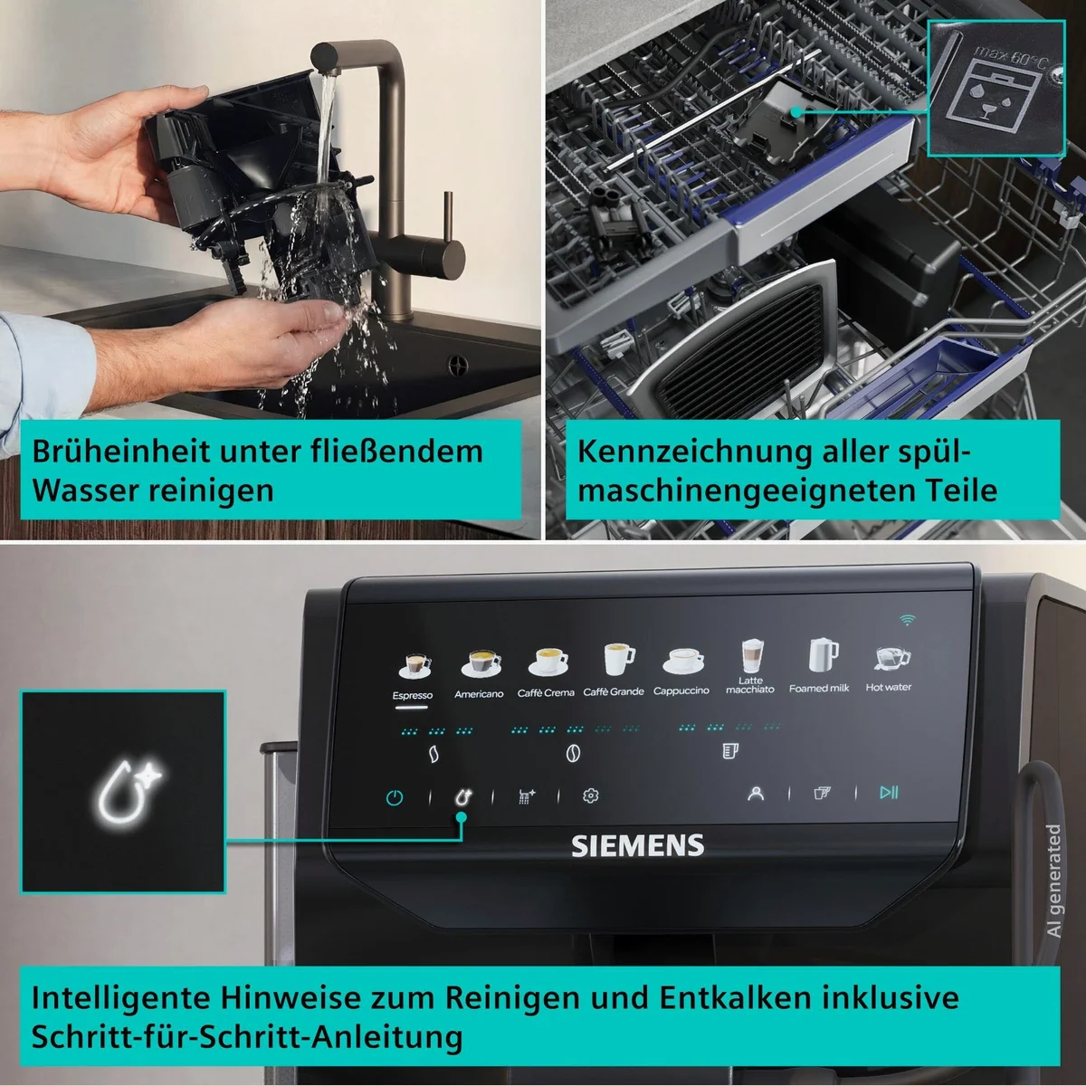 SIEMENS Kaffeevollautomat EQ500 TP553E19, Doppeltassenfunktion, 8 Getränke, Keramikmahlwerk 5
