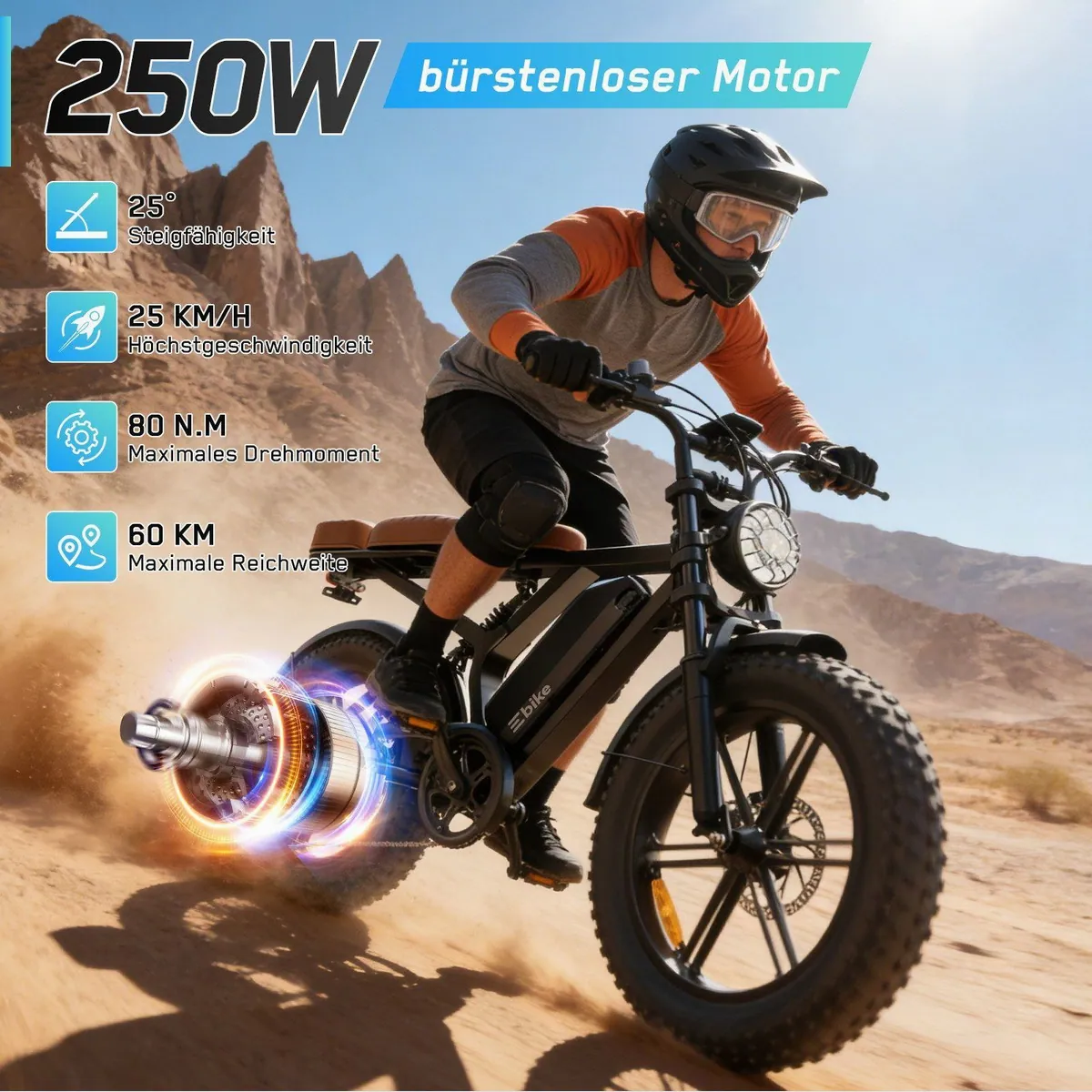 SISIGAD X6 E-Bike, 20 Zoll Fat Tire, 60 km Reichweite, 7-Gang Schaltung 2