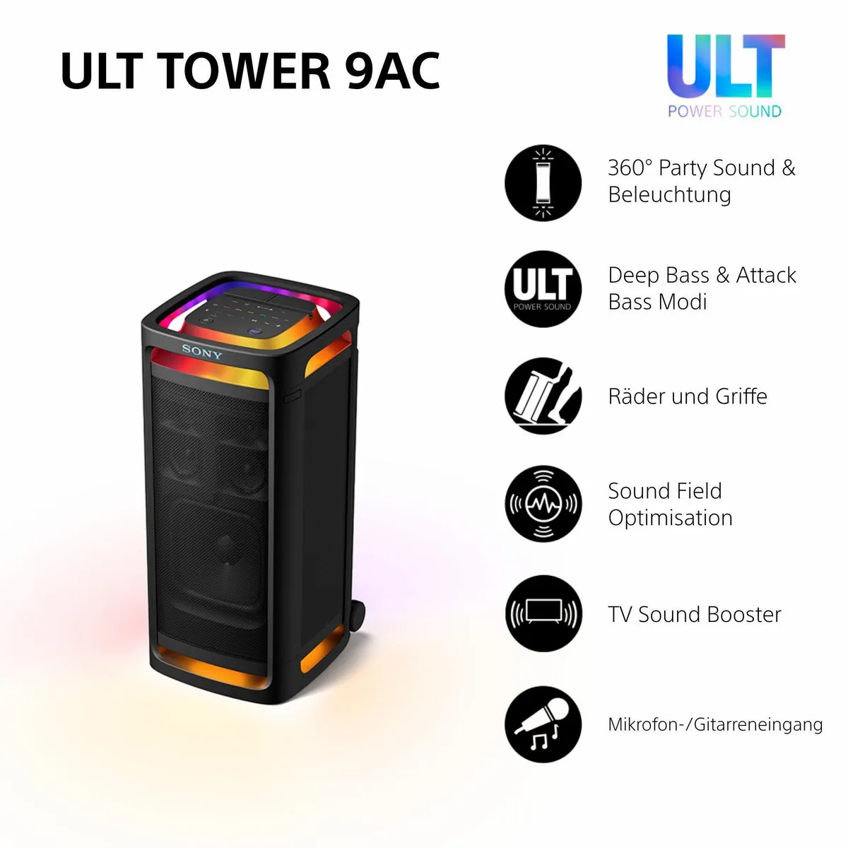 Sony ULT Tower 9AC Party-Lautsprecher, 80 W Leistung, Bluetooth & Rauschunterdrückung 2