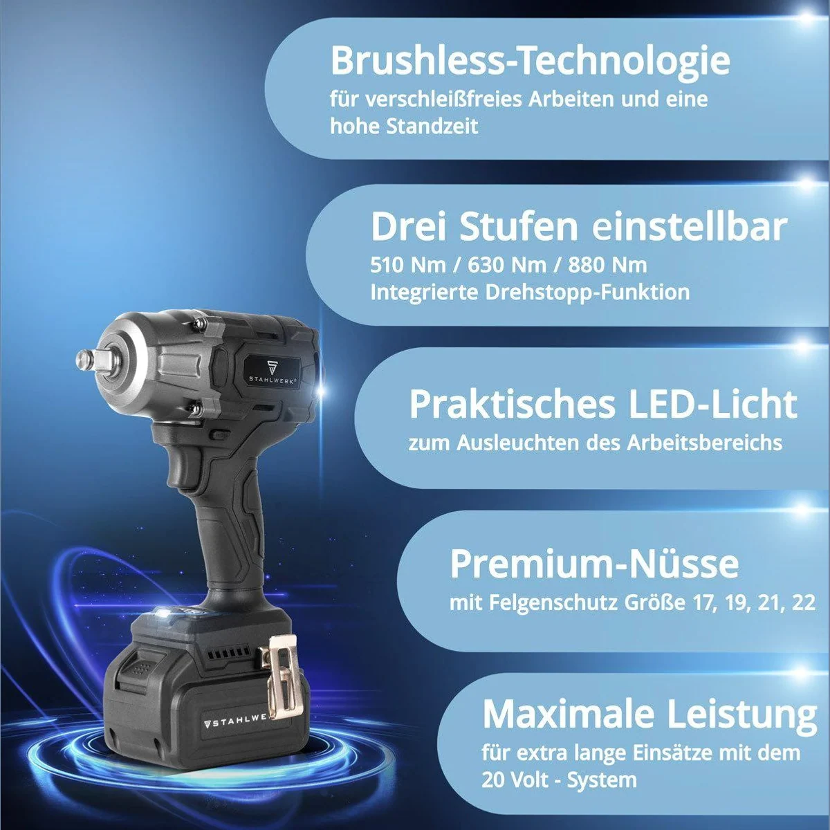 STAHLWERK Akku-Schlagschrauber ADS-880 ST, 880 Nm Drehmoment, 2350 U/min — kompakt, leistungsstark, vielseitig 2