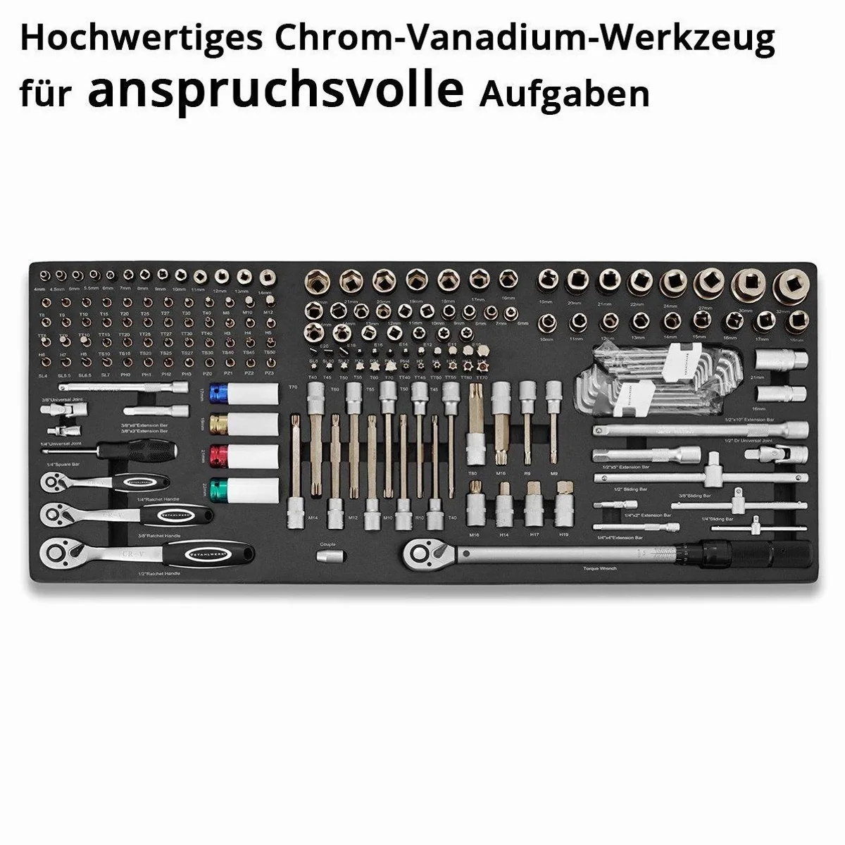 STAHLWERK Werkzeugeinlage 186-teilig, umfassender Bit- und Steckschlüssel-Satz, transportfreundlich 2