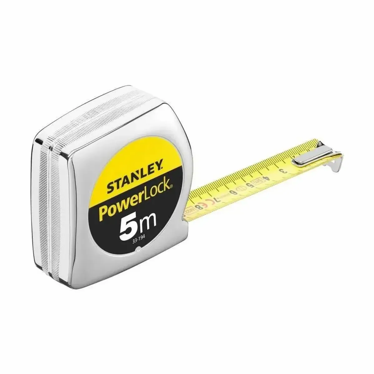 Stanley Maßband Powerlock 5m/19mm, verchromtes Gehäuse, automatischer Rücklauf