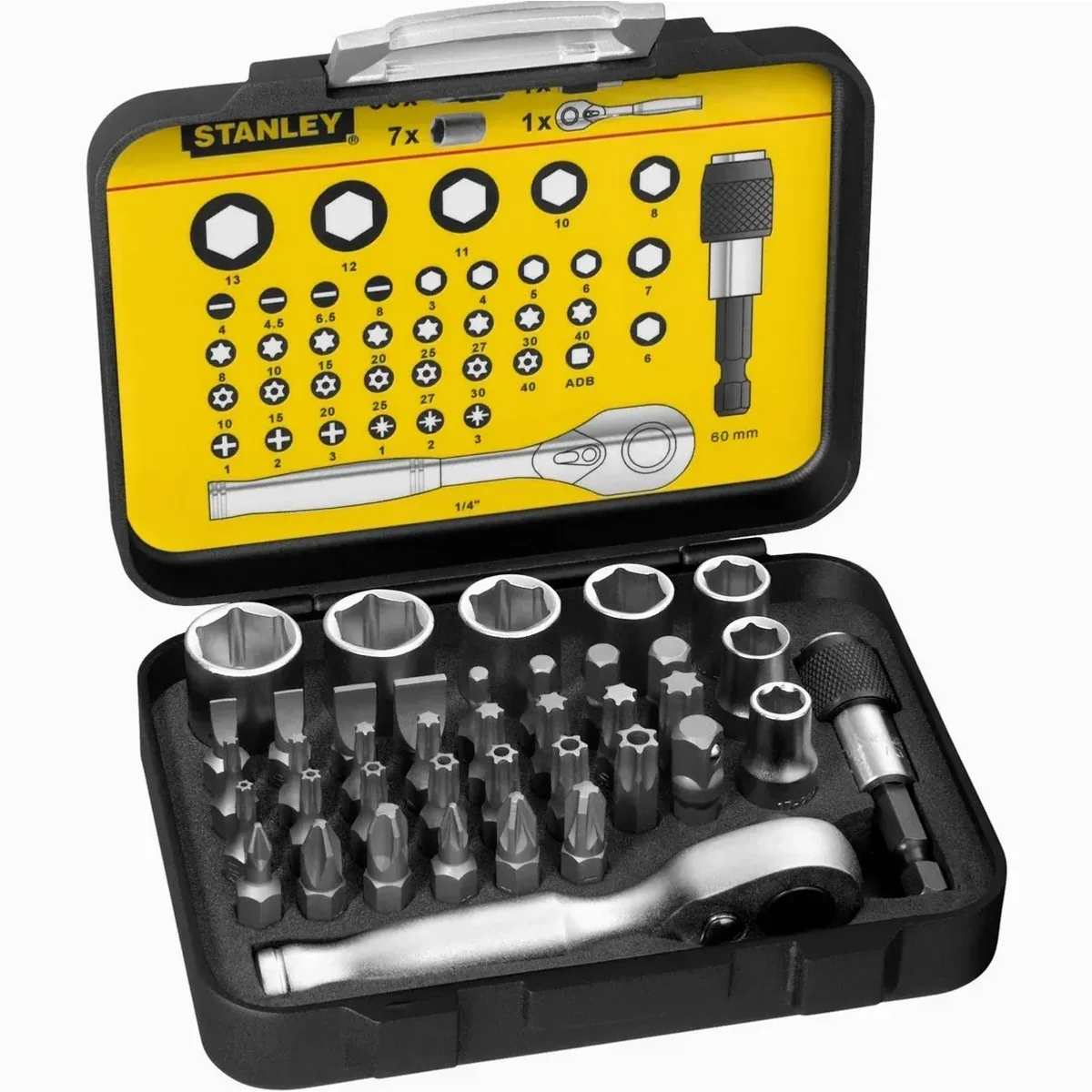 Stanley Bit-Satz 1/4", 39-teilig, inklusive Umschaltknarre und Zubehör