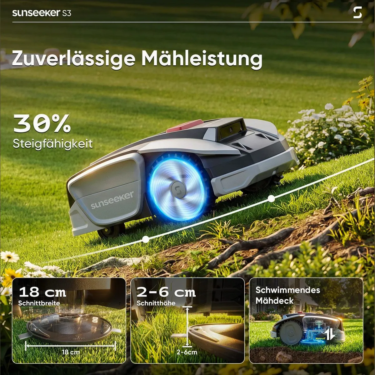 Sunseeker S3 Rasenmähroboter, bis 800 m² Rasenfläche, präzise Kartierung, App-Steuerung 2