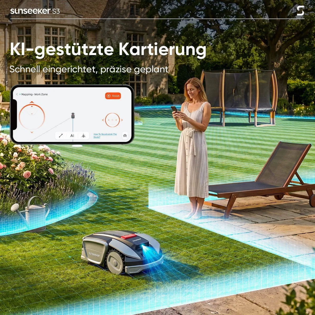 Sunseeker S3 Rasenmähroboter, bis 800 m² Rasenfläche, präzise Kartierung, App-Steuerung 5