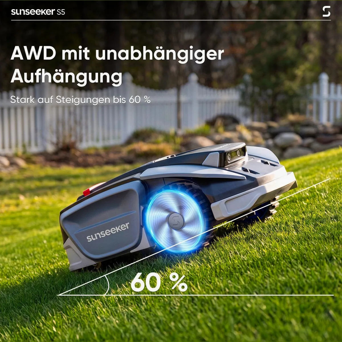 Sunseeker S5 Rasenmähroboter, Allradantrieb, KI-Kartierung, App-Steuerung — für Rasenflächen bis 1600 m² 2