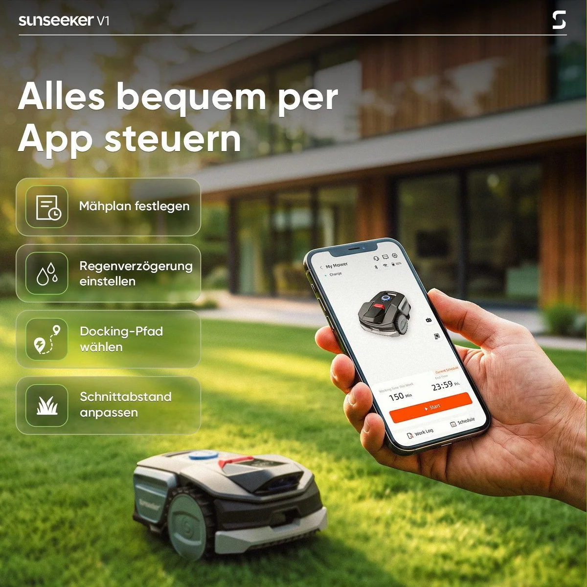 Sunseeker V1 Rasenmähroboter, einfache Installation, Vision AI, leise 55 dB 4
