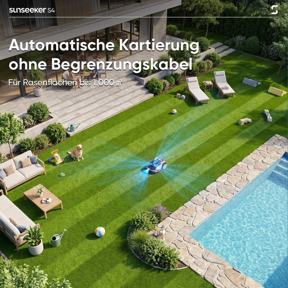 Sunseeker S4 Rasenmähroboter, 3D LiDAR + Vision AI, App-Steuerung, bis 1000 m² 4