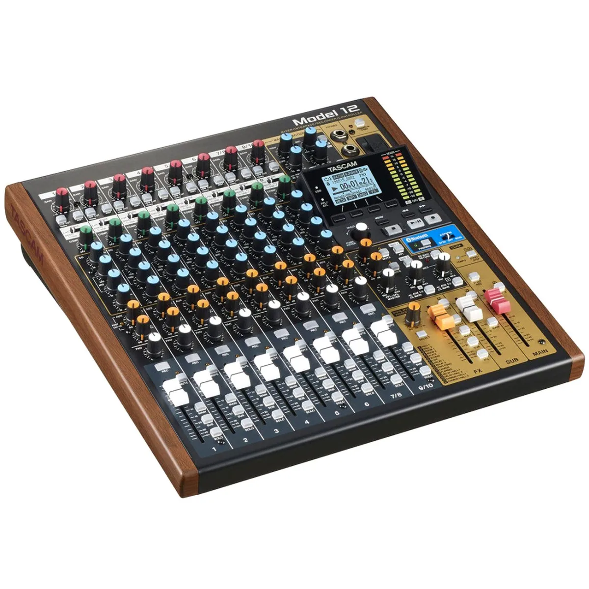 Tascam Model 12 Mischpult, 10 Eingänge, 12-Spur-Recorder, USB-Audio-Interface