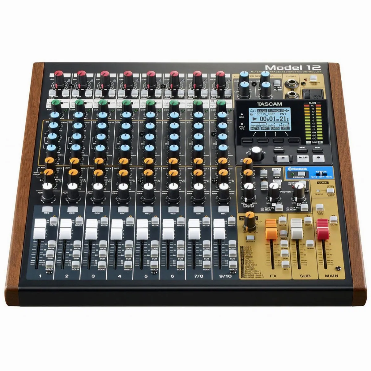 Tascam Model 12 Mischpult, 10 Eingänge, 12-Spur-Recorder, USB-Audio-Interface 2