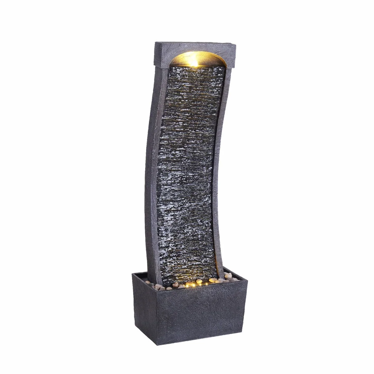 Teamson Home Gartenbrunnen, modernes Design mit LED-Beleuchtung — 98 cm hoch, aus Polyresin, für Innen und Außen