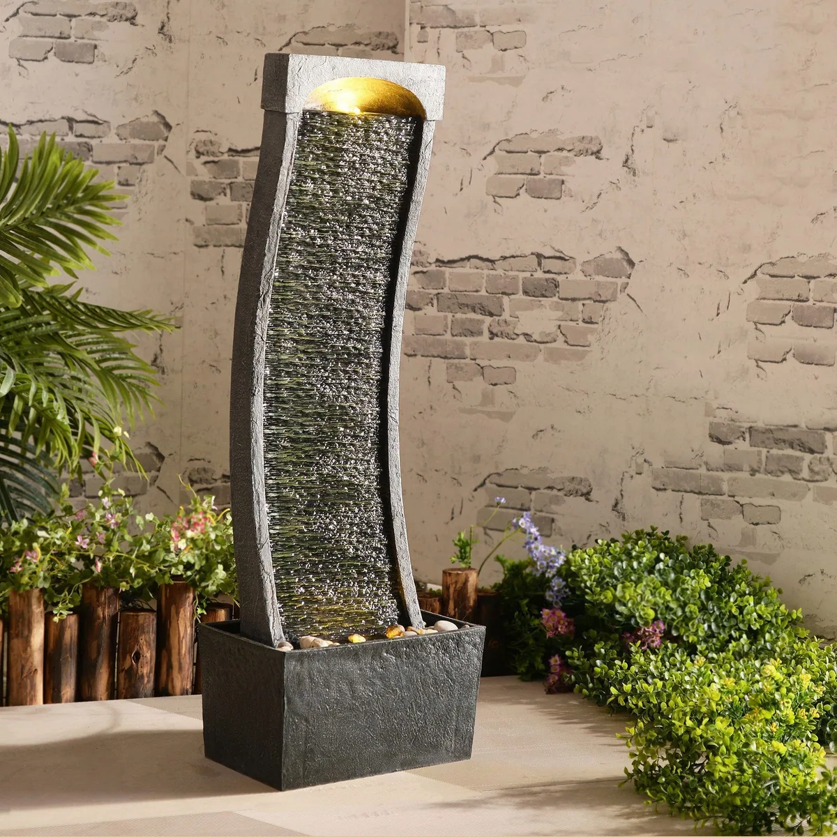 Teamson Home Gartenbrunnen, modernes Design mit LED-Beleuchtung — 98 cm hoch, aus Polyresin, für Innen und Außen 2