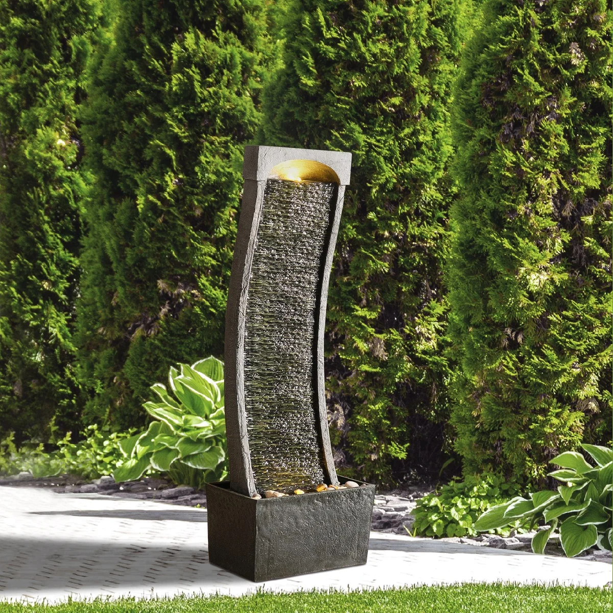 Teamson Home Gartenbrunnen, modernes Design mit LED-Beleuchtung — 98 cm hoch, aus Polyresin, für Innen und Außen 3