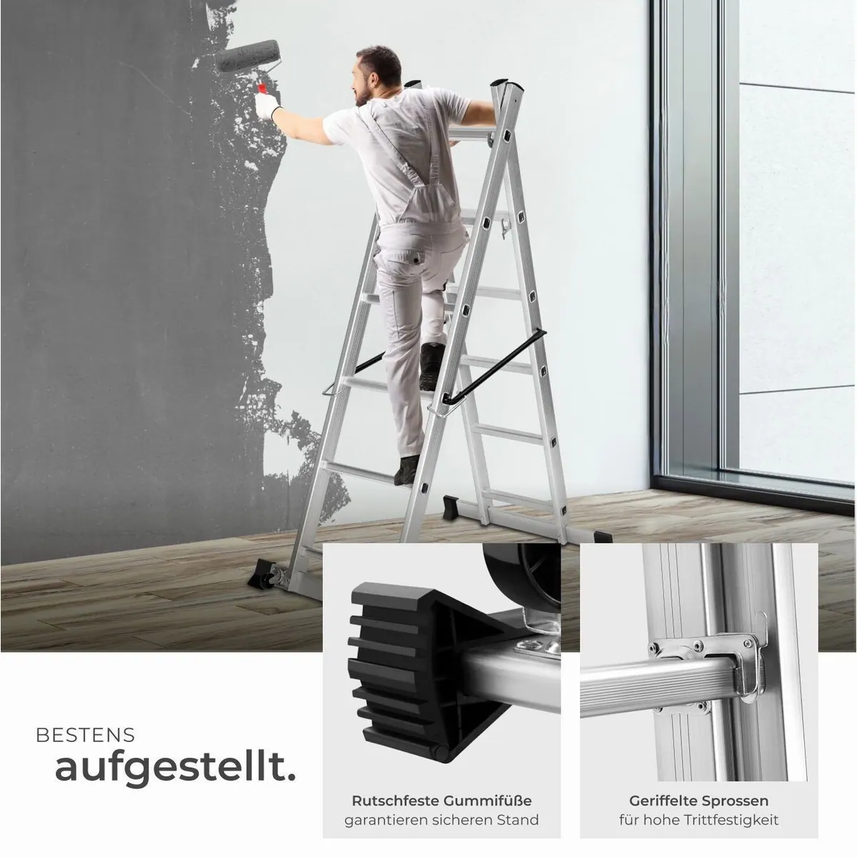 tectake Teleskopleiter Aluminium Multigerüst 4 in 1, 150 kg Belastbarkeit, rutschfest und mobil 3