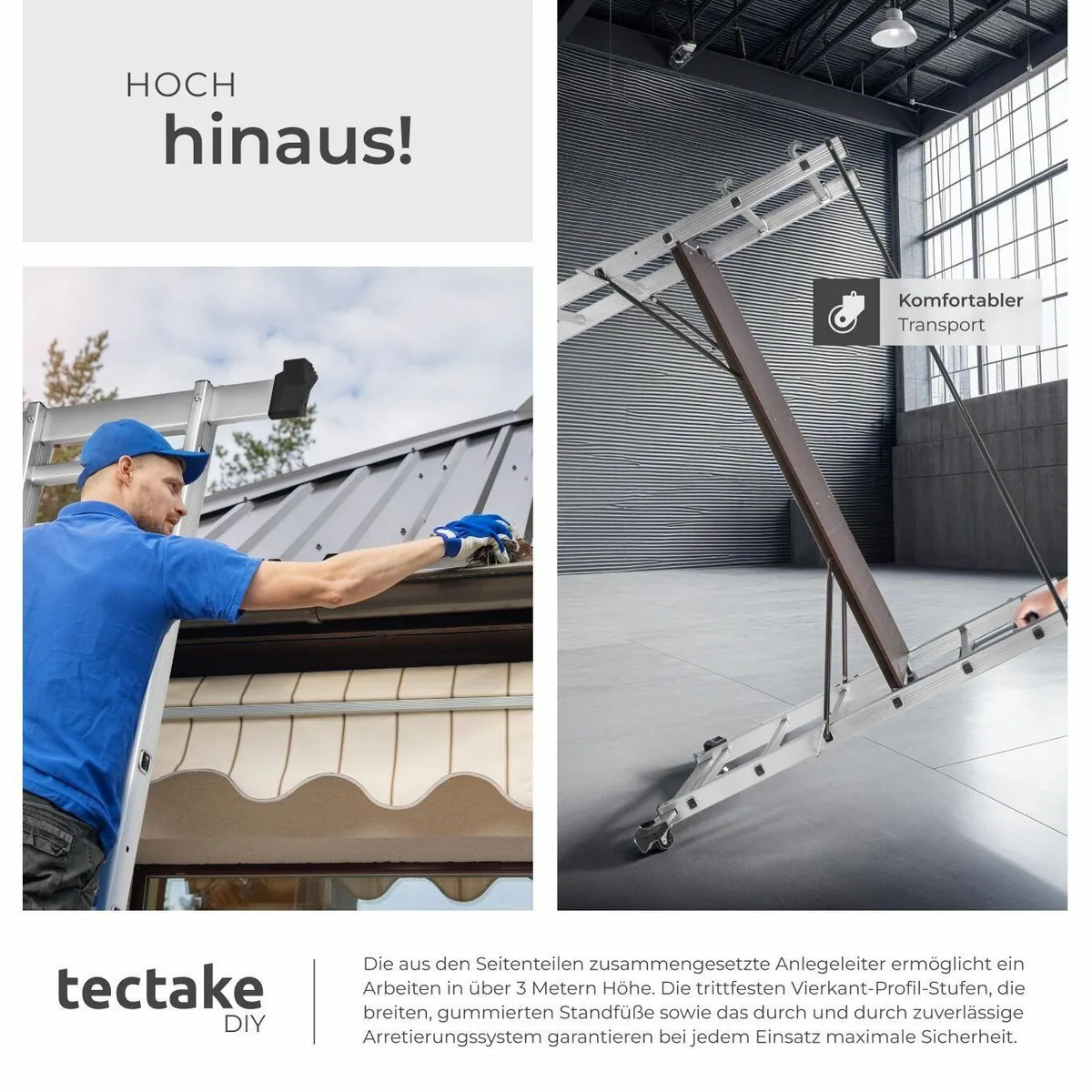tectake Teleskopleiter Aluminium Multigerüst 4 in 1, 150 kg Belastbarkeit, rutschfest und mobil 5
