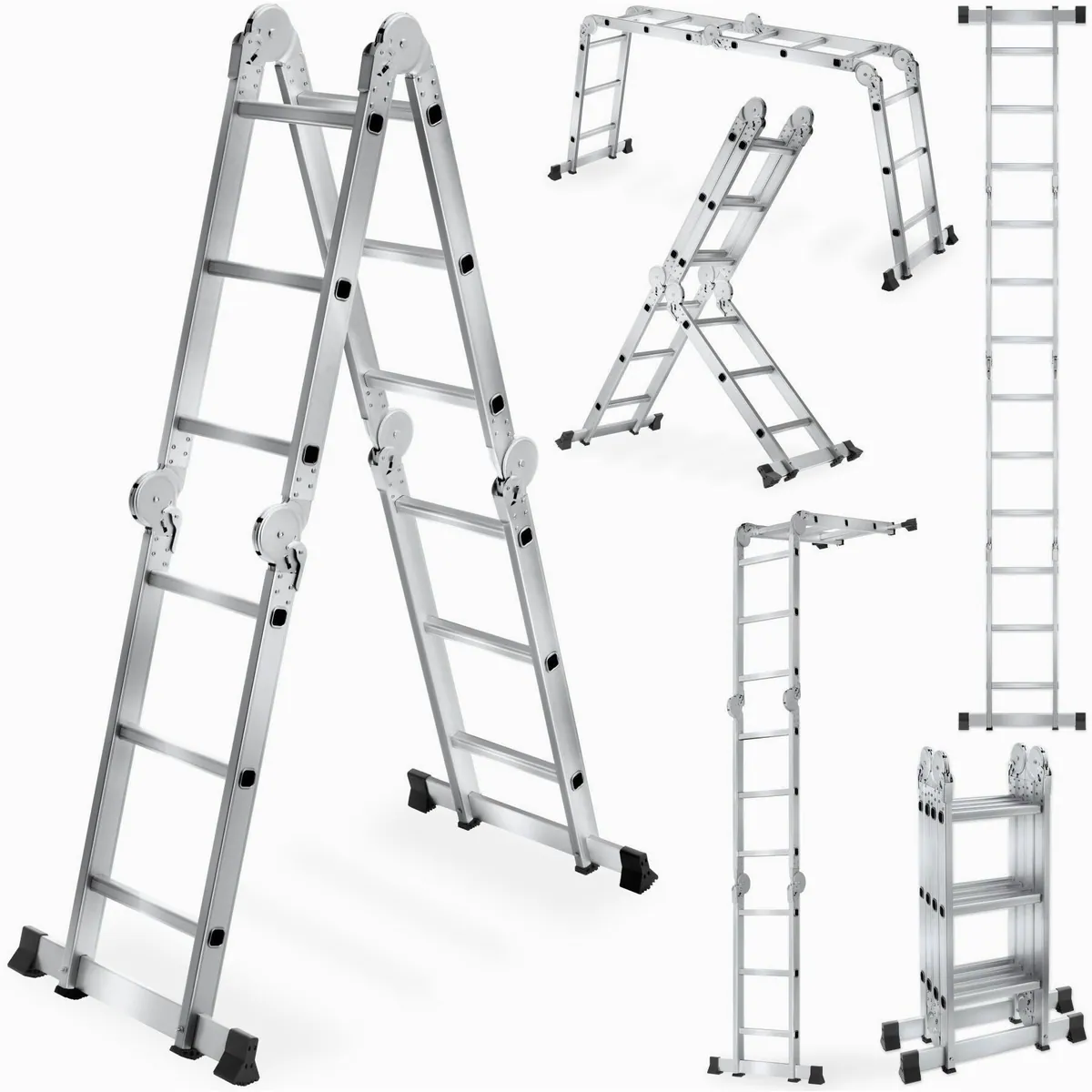 tectake Teleskopleiter Aluminium 6in1, klappbar, 150 kg Belastbarkeit