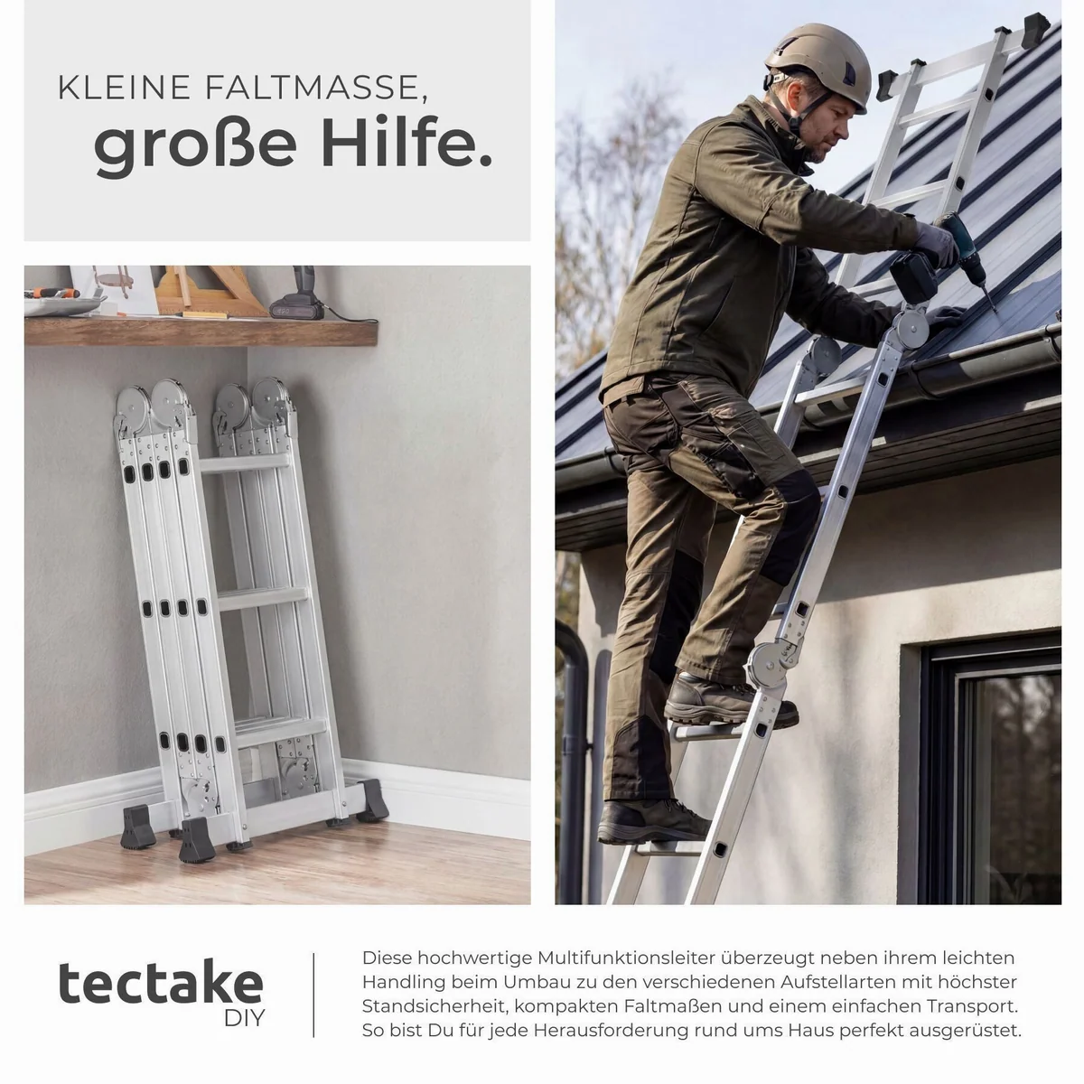 tectake Teleskopleiter Aluminium 6in1, klappbar, 150 kg Belastbarkeit 3