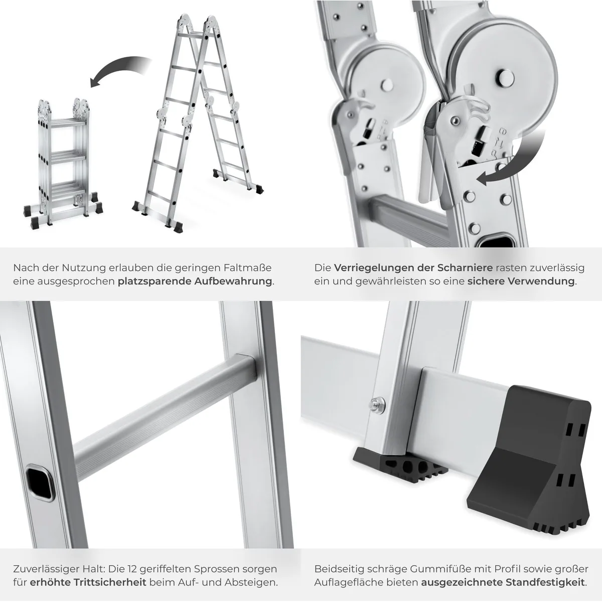 tectake Teleskopleiter Aluminium 6in1, klappbar, 150 kg Belastbarkeit 4