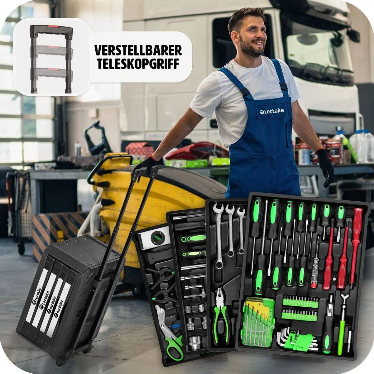 tectake Werkzeugtrolley Werkzeugkoffer, 899-teiliges Komplettset mit Teleskopgriff 3