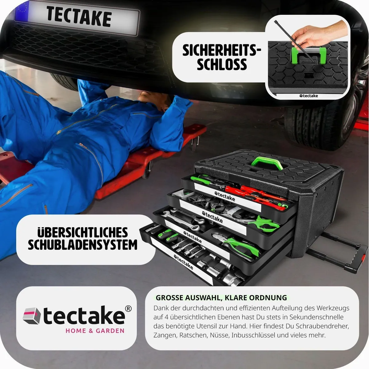 tectake Werkzeugtrolley Werkzeugkoffer, 899-teiliges Komplettset mit Teleskopgriff 4