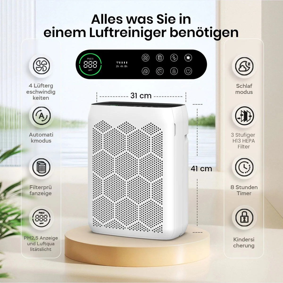Teendow JH22C Luftreiniger, H13 HEPA, PM2.5-Sensor, Aromatherapie 4