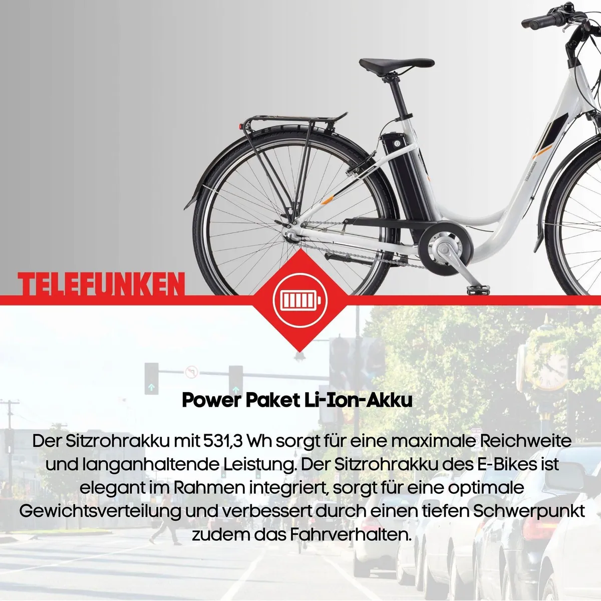 Telefunken E-Bike RC830, 250 W Frontmotor, 531,3 Wh Akku, 3-Gang Shimano Nexus 4