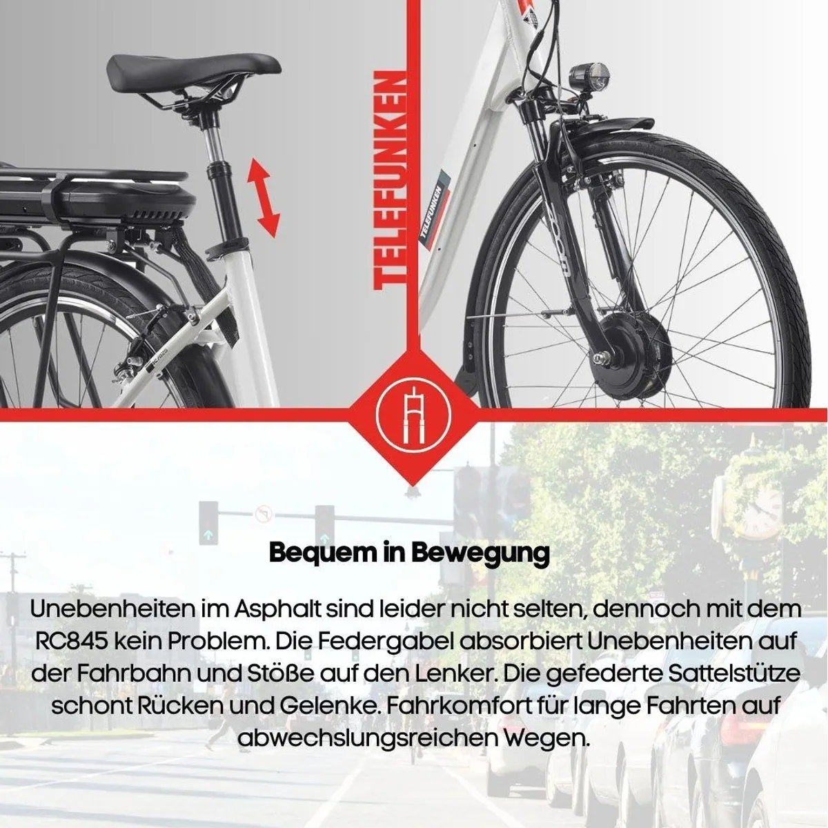 Telefunken RC845 E-Bike Cityrad, 7-Gang Nabenschaltung, Frontmotor — 468 Wh Akku, 28 Zoll, tiefer Einstieg 5