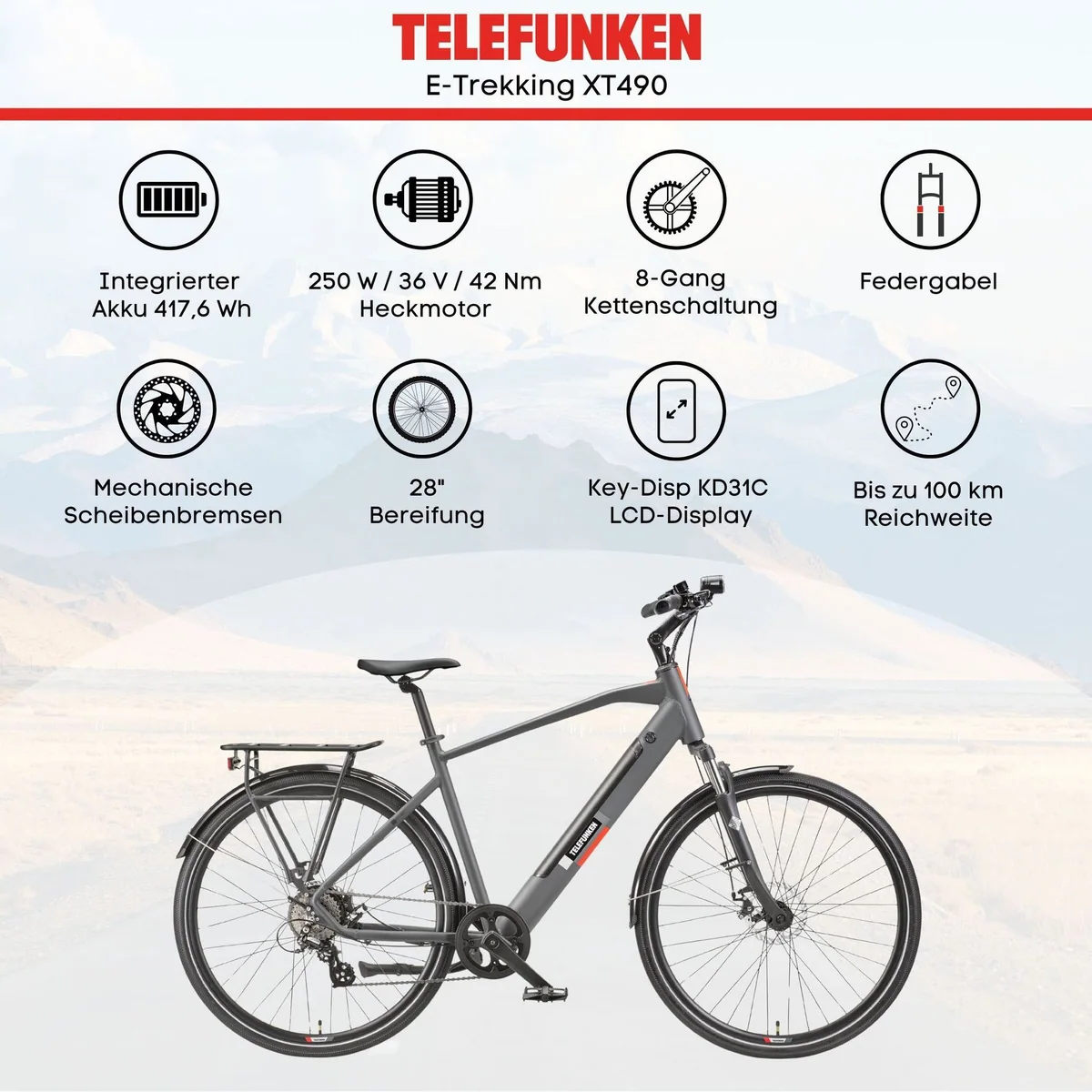 Telefunken E-Bike Trekkingrad E-Trekking Expedition XT490 Herren, 250 W Heckmotor, 8-Gang Shimano, 28 Zoll 5