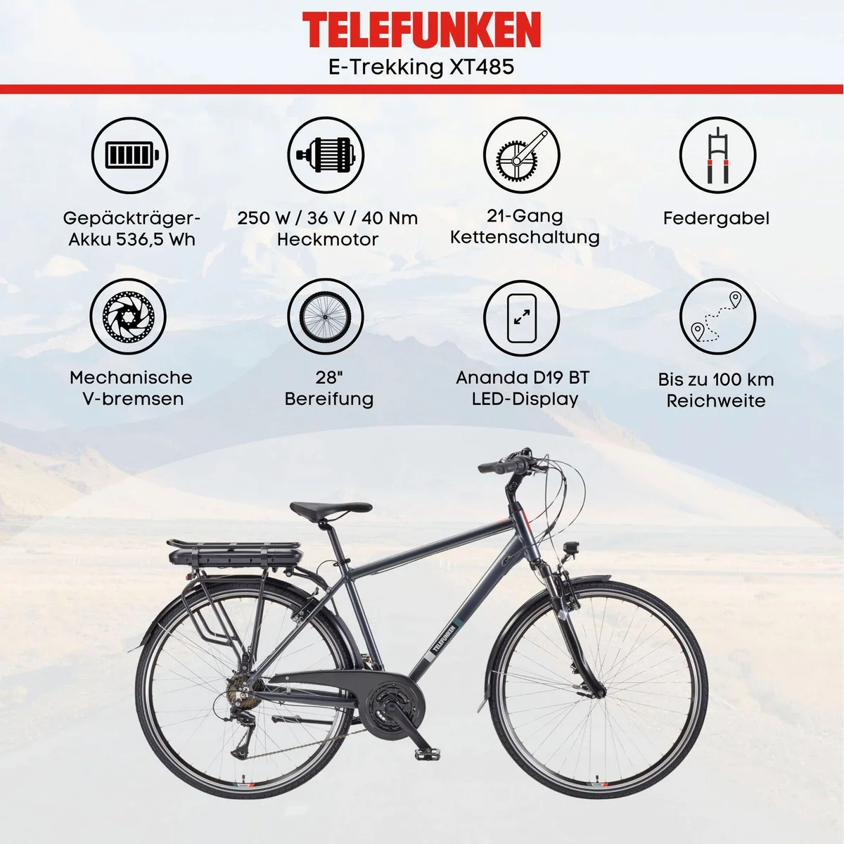 Telefunken E-Bike Expedition XT485 Herren, 21 Gang Shimano, 536,5 Wh Akku, 28 Zoll 5