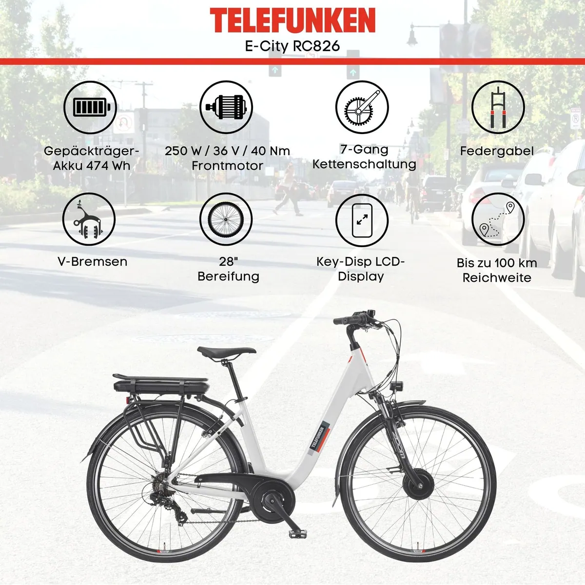 Telefunken E-Bike RC826, 250 W Frontmotor, 7-Gang Schaltung, tiefer Einstieg 5