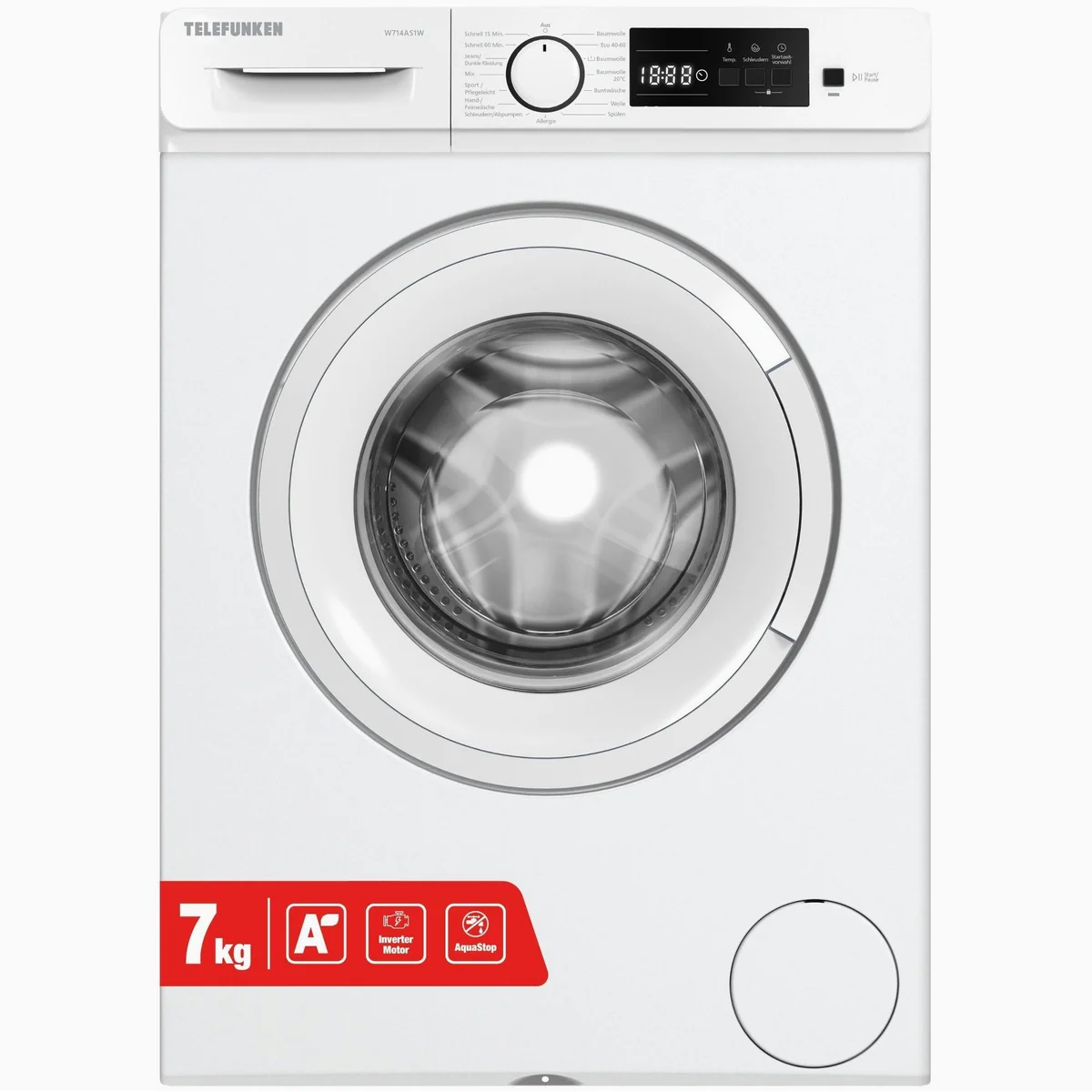 Telefunken W714AS1W Waschmaschine, 7 kg, 1400 U/min, Inverter Motor, AquaStop, leise & effizient