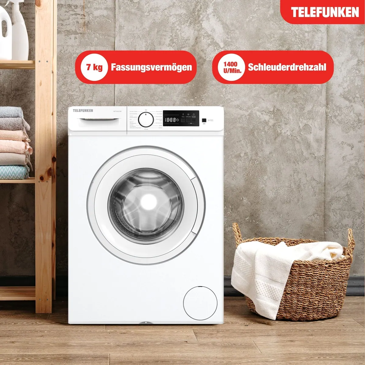 Telefunken W714AS1W Waschmaschine, 7 kg, 1400 U/min, Inverter Motor, AquaStop, leise & effizient 2