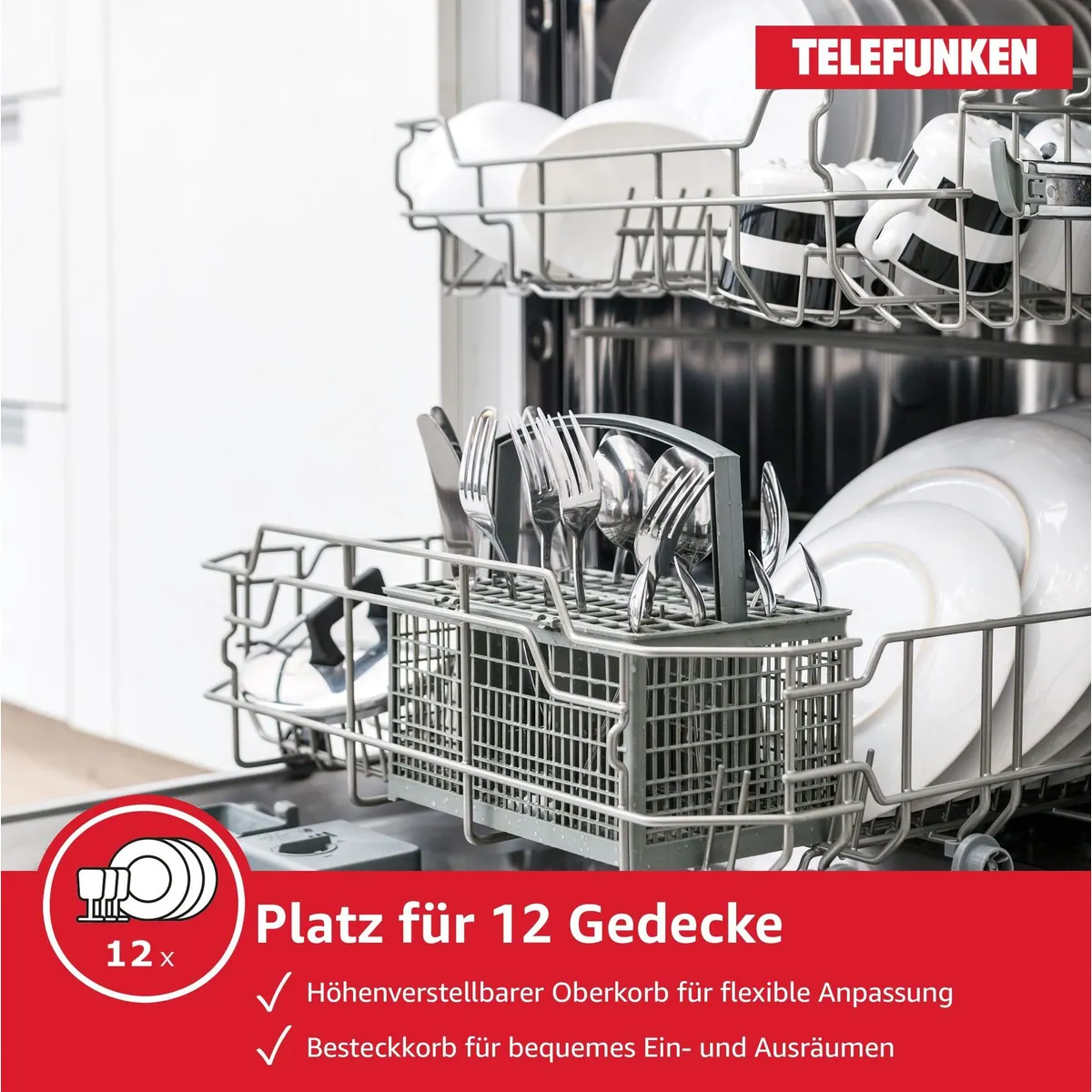 Telefunken GFS6012DI Geschirrspüler, 12 Maßgedecke, 6 Programme, AquaStop 4