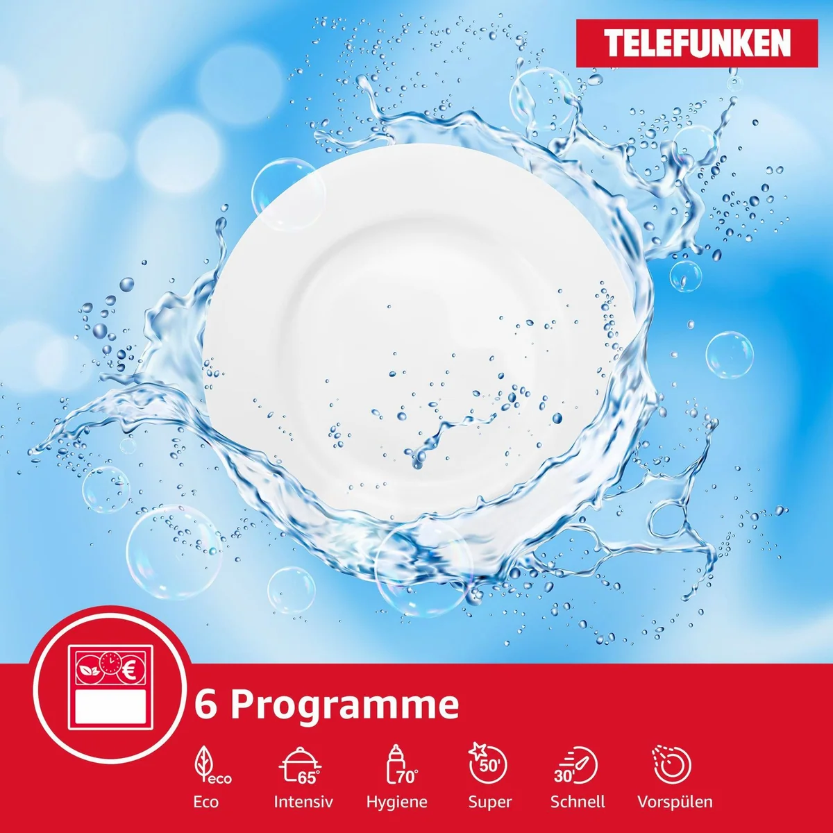 Telefunken GFS6012DI Geschirrspüler, 12 Maßgedecke, 6 Programme, AquaStop 5