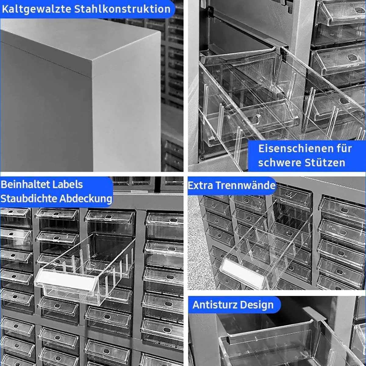 TK-Handel Sortimentskasten Metall, 75 Schubladen, sturzsicher, robust, vielseitig 3