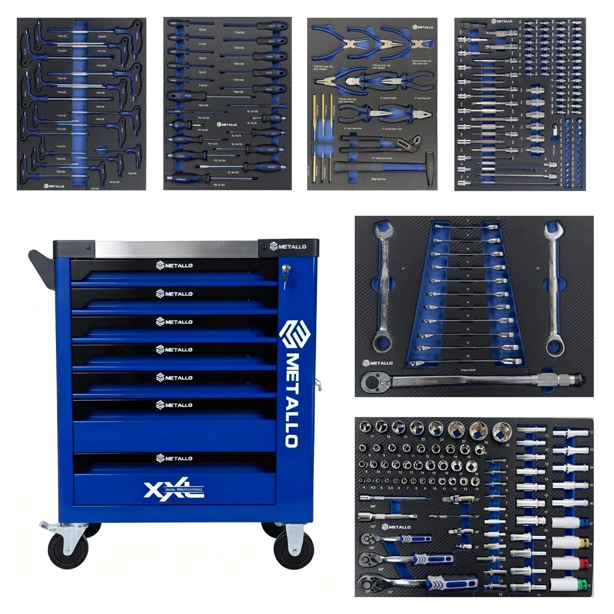 Toolcar Werkstattwagen, 244-tlg. Werkzeugset, abschließbar, robust, mobil