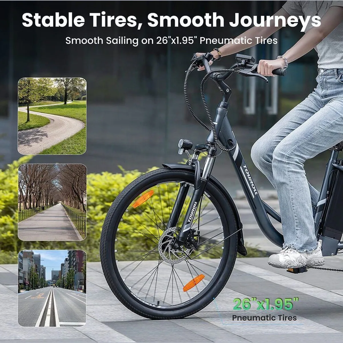 Touroll B1 E-Bike, 250 W Motor, 90 km Reichweite, 7-Gang Shimano Schaltung 5
