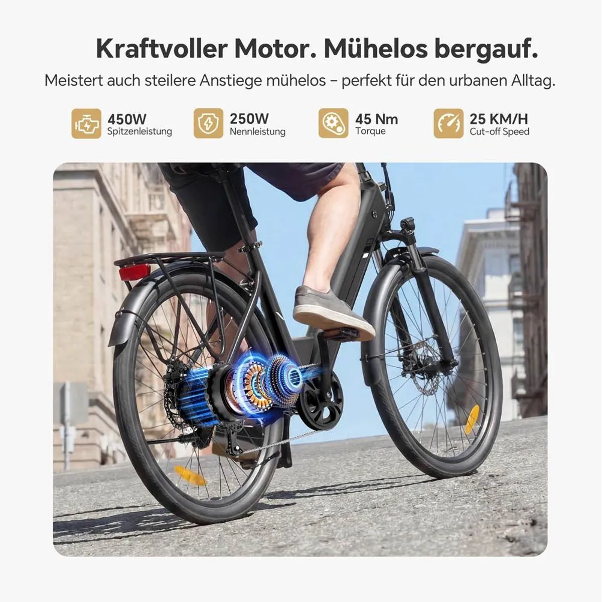 Touroll J2 ST Pro E-Bike, 561,6 Wh Akku, 7-Gang, hydraulische Scheibenbremsen — Komfortabel, leistungsstark, vielseitig 4