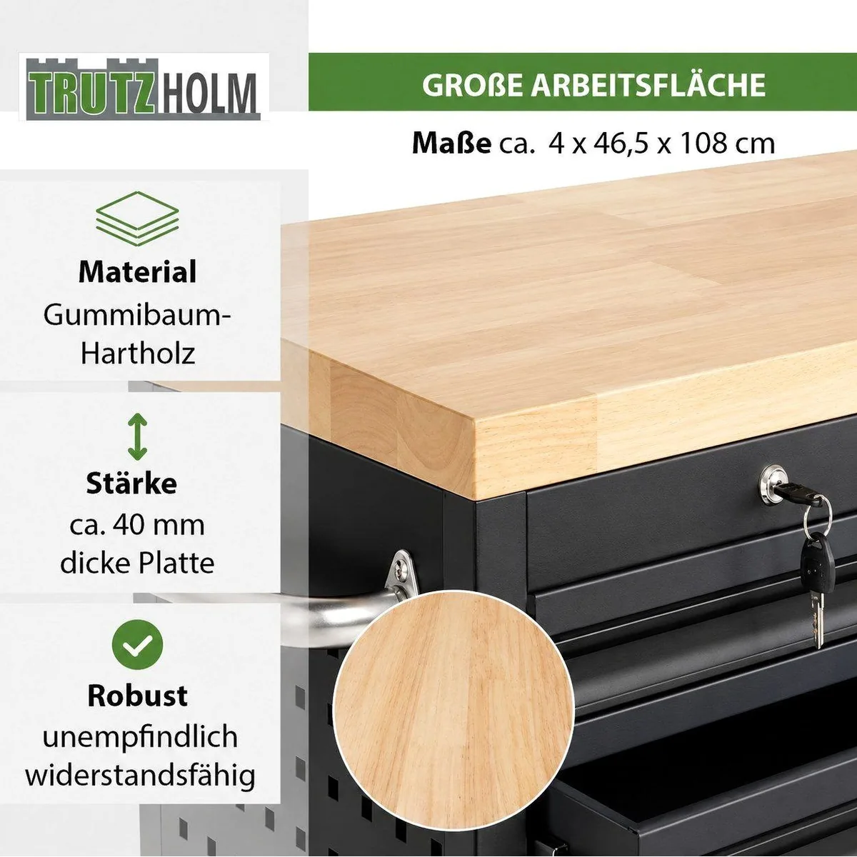 TRUTZHOLM Werkstattwagen DELUXE, 12 Schubladen, massive Arbeitsplatte, hohe Tragkraft 4
