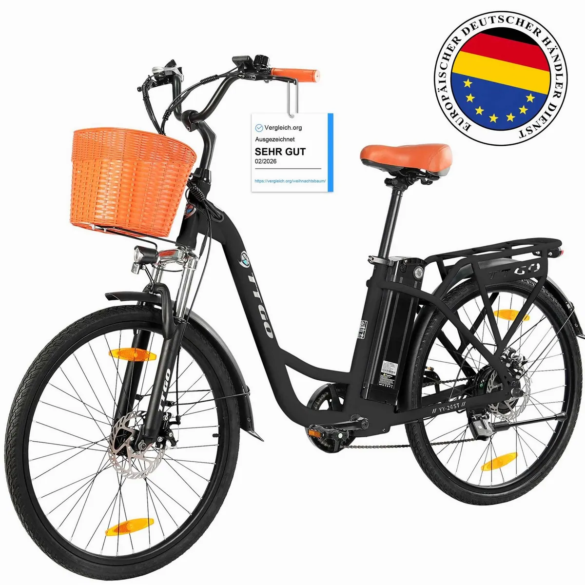 TTGO E-Bike YY-26ST, ergonomischer Wellenrahmen, 14,5Ah Akku, 26 Zoll — ideal für Stadtfahrten