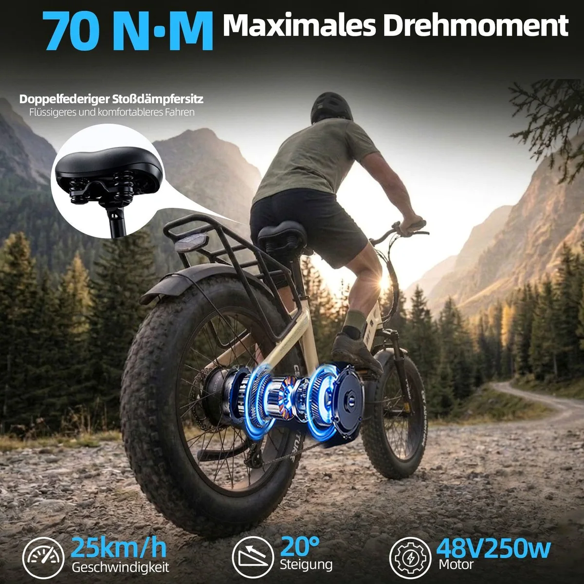 TTGO F6B Klapprad, 70Nm Motor, 140km Reichweite, 7-Gang Shimano 3