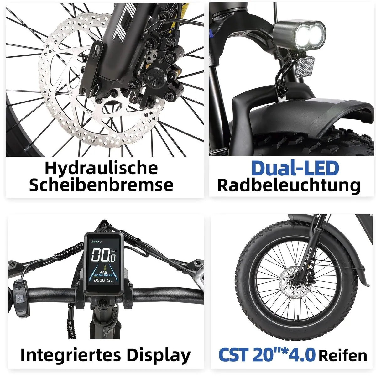 TTGO F6B Klapprad, 70Nm Motor, 140km Reichweite, 7-Gang Shimano 5