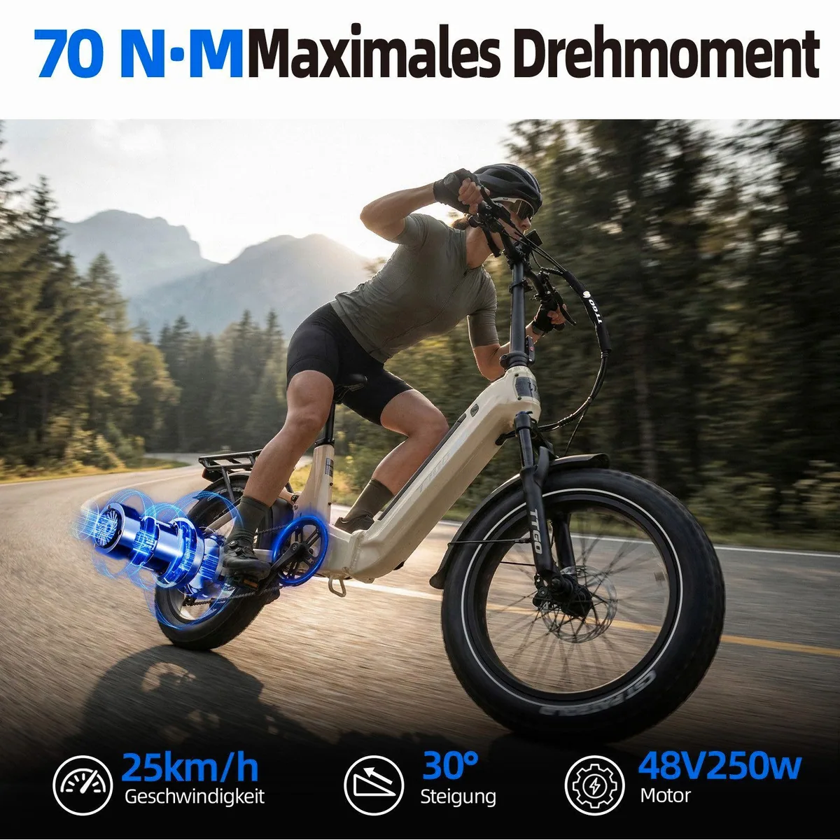 TTGO E-Bike Klapprad 20 Zoll, faltbar, 70Nm Drehmoment, 120km Reichweite 4