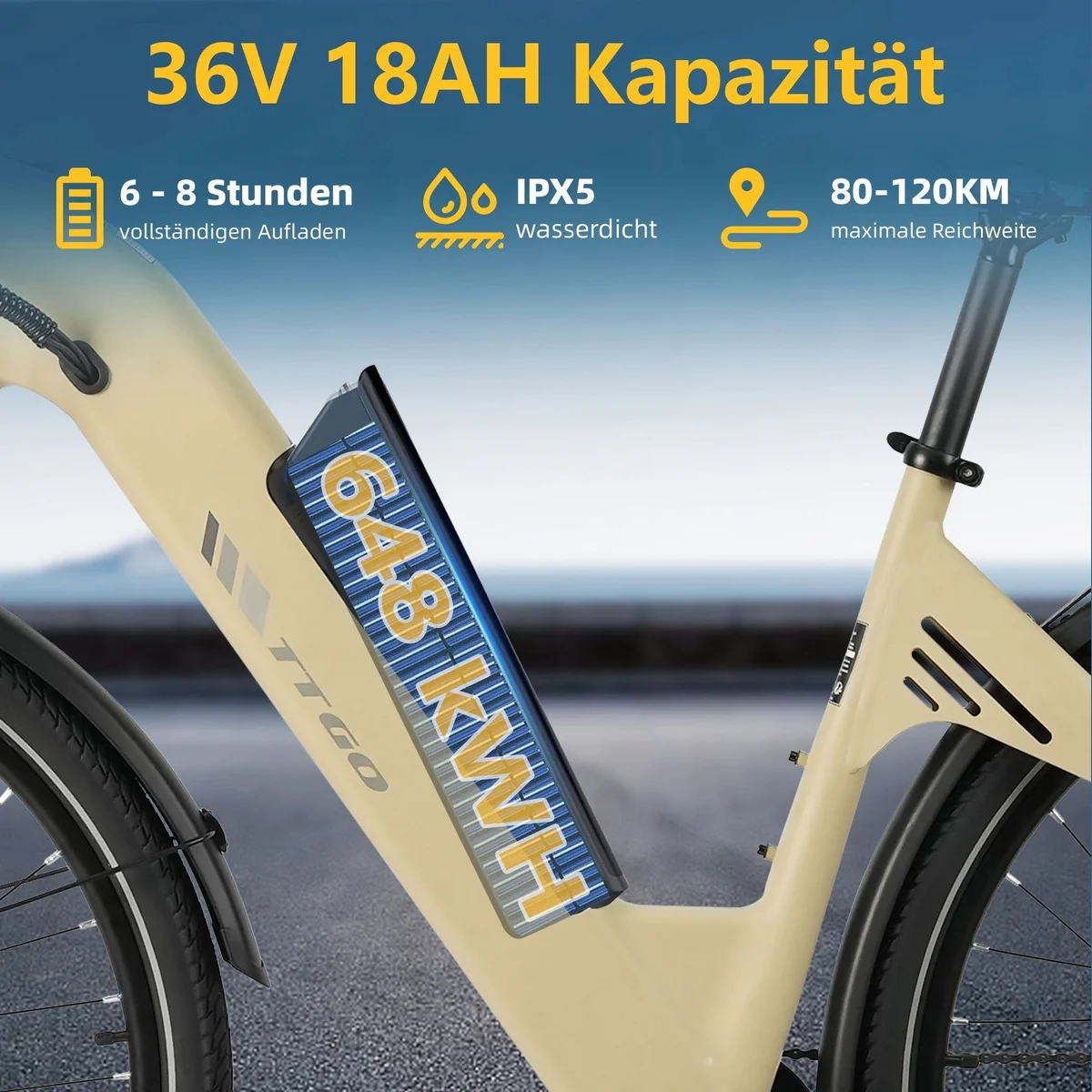 TTGO E-Bike Cityrad 28 x 2,0 Zoll, 120 km Reichweite, 7-Gang Shimano 4