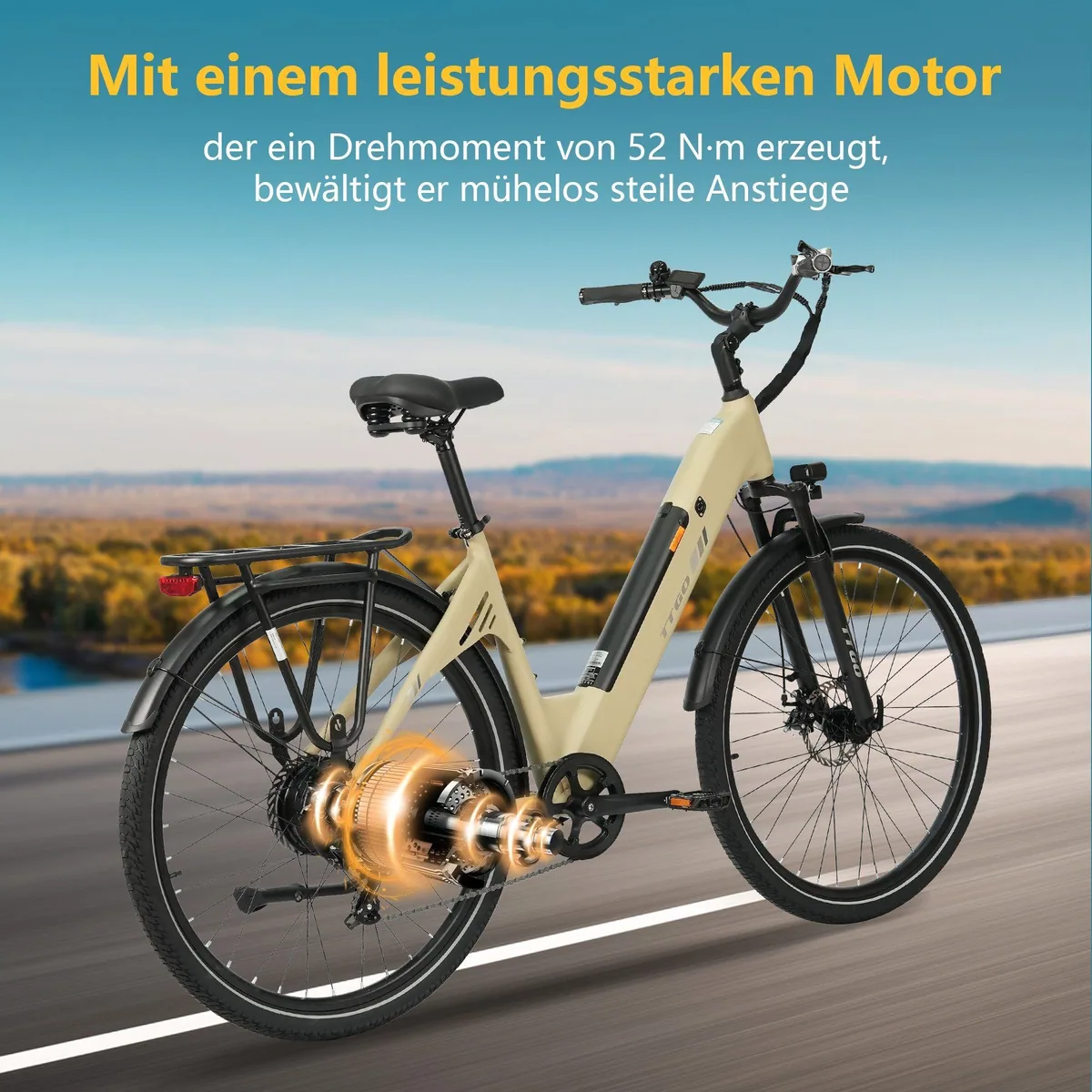 TTGO E-Bike Cityrad 28 x 2,0 Zoll, 120 km Reichweite, 7-Gang Shimano 5
