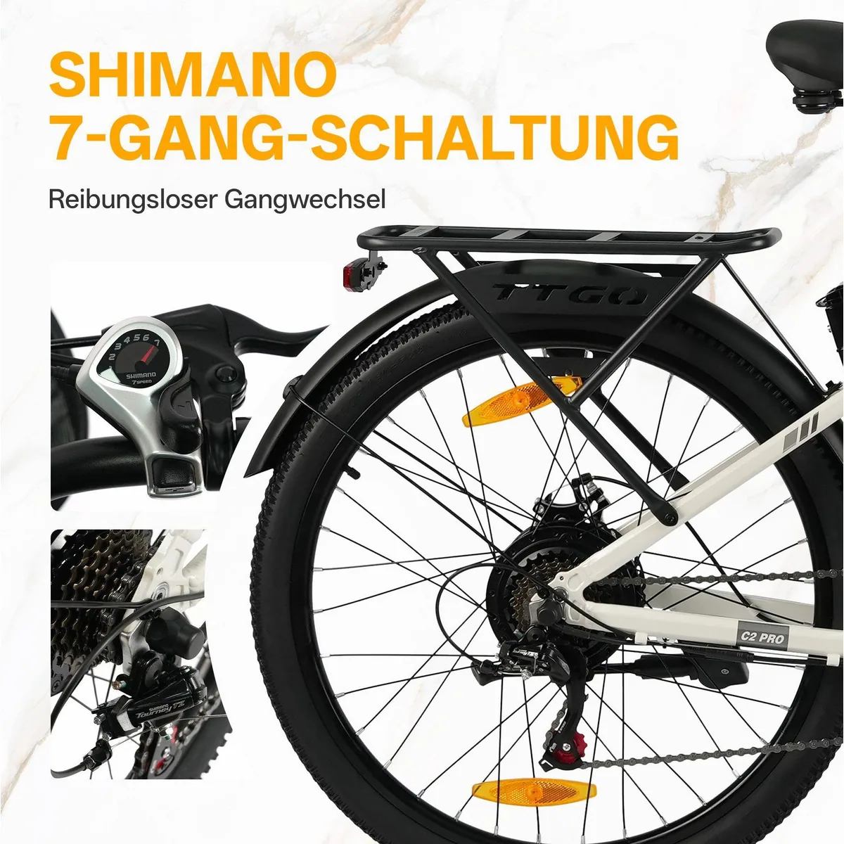 TTGO E-Bike Cityrad 26 Zoll, 80-120 km Reichweite, 7-Gang Shimano — Komfortabel und vielseitig 4